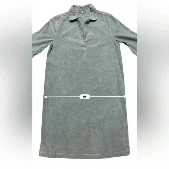 Lilla P Gray Cotton Shift Shirt Dress Size S Collared V Neck 3/4 Sleeve - Picture 10 of 11